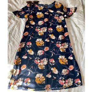 Maurices Navy Floral Shift Mini Bell Sleeve Dress Size Small